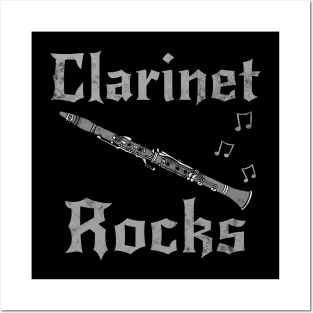 Clarinet Rocks, Clarinetist Goth Heavy Rock Musician Posters and Art